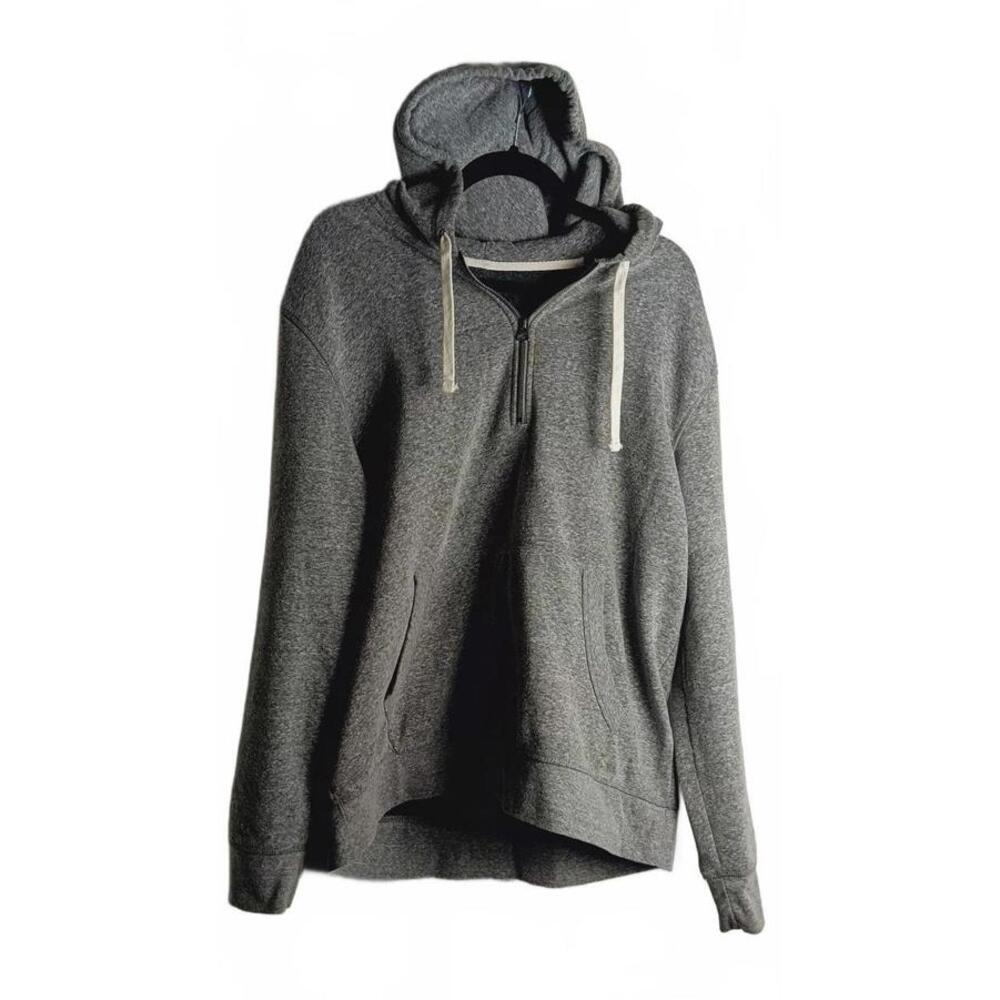 Womens Grey Heathered Pullover 3/4 Zip Hoodie Sweatshirt Kangaroo Pocket
